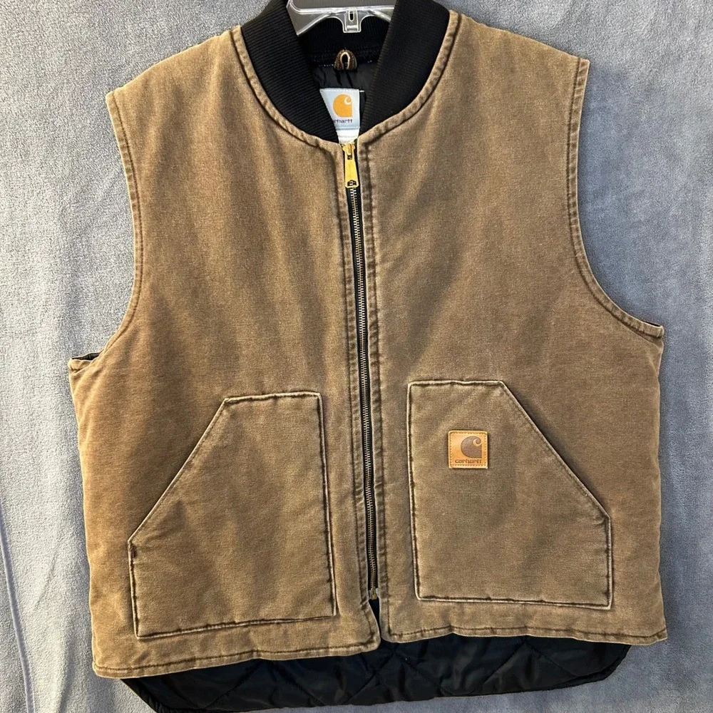 Vintage Carhartt V02 CHT Mens XL Workwear Vest Chestnut Brown Quilt Lined USA